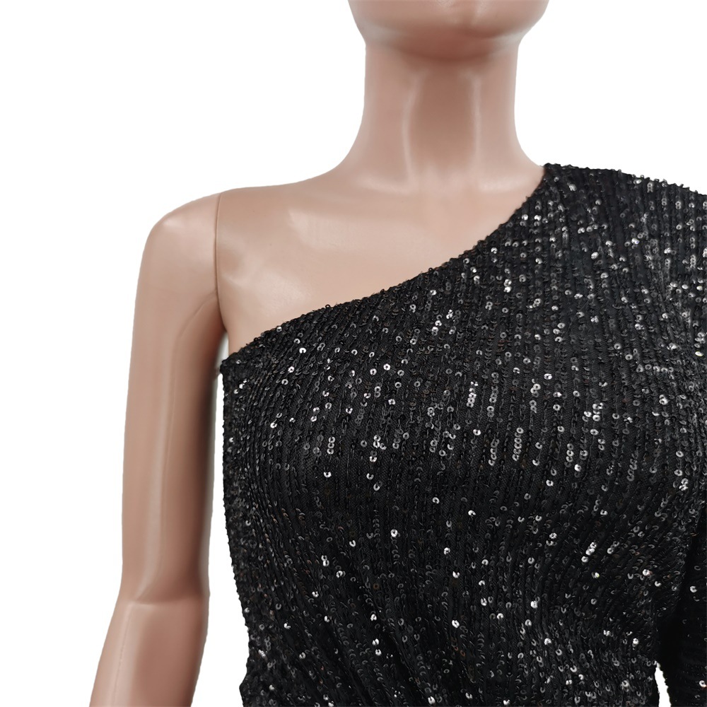 Sexy pure sequins strapless European style dress