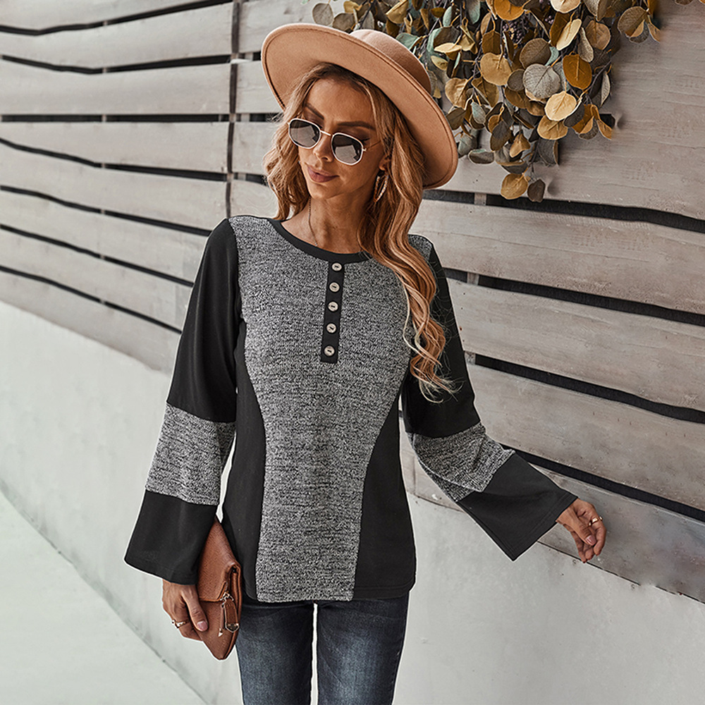 Knitted spring vacation shirt long sleeve loose tops for women