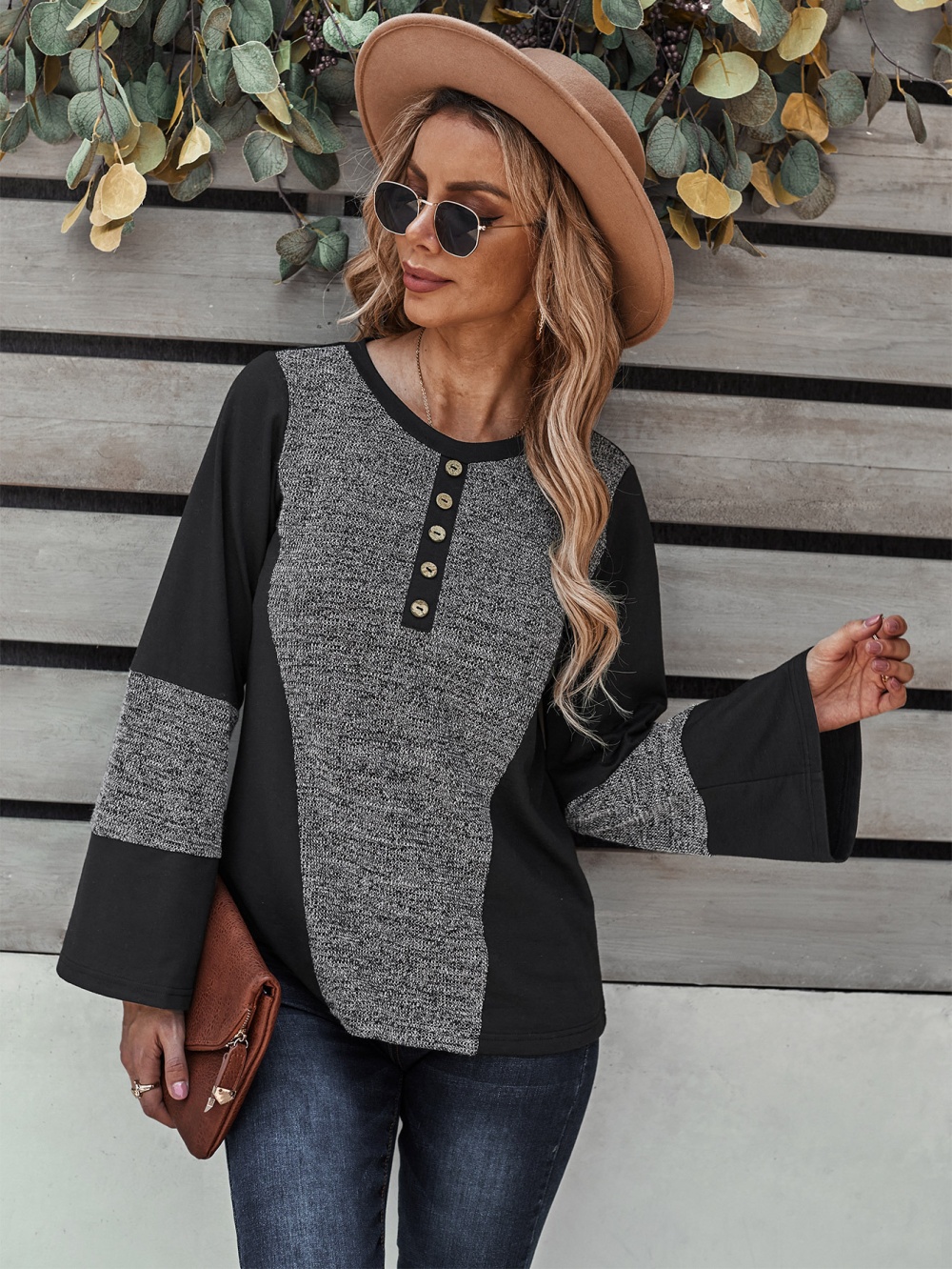 Knitted spring vacation shirt long sleeve loose tops for women