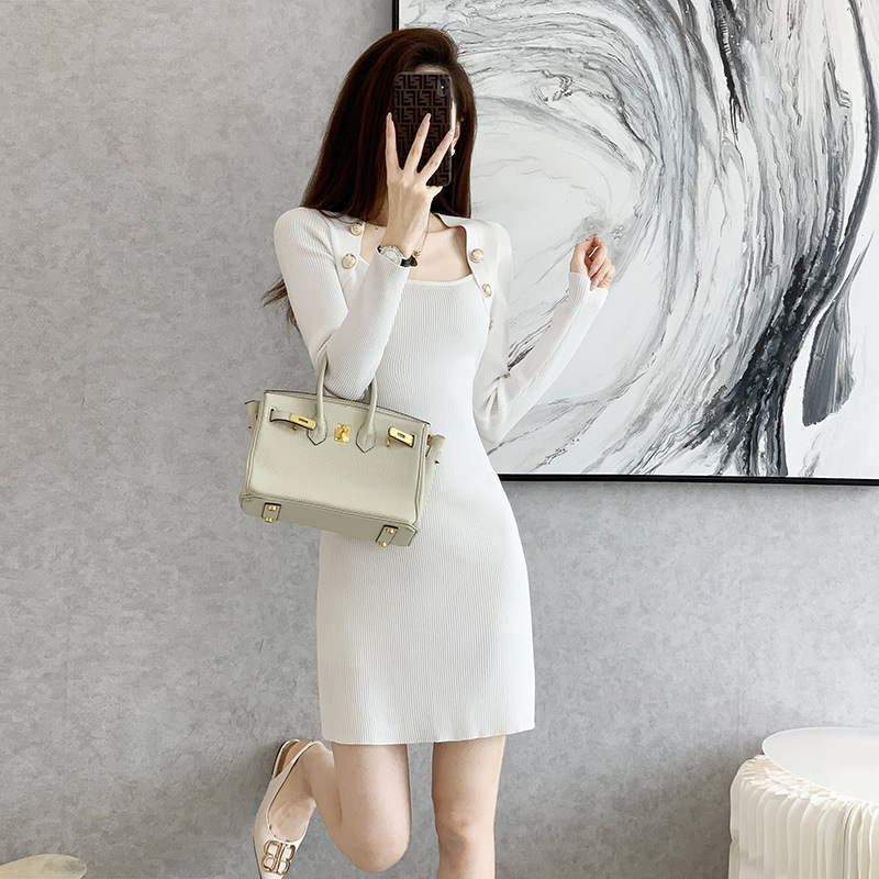 Knitted fashion and elegant spring hollow dress