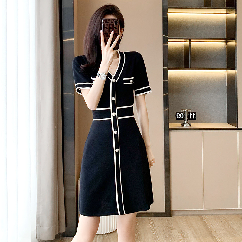 Knitted fashion and elegant high waist dress for women