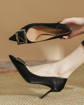 Side buckle shoes sheepskin high-heeled shoes for women