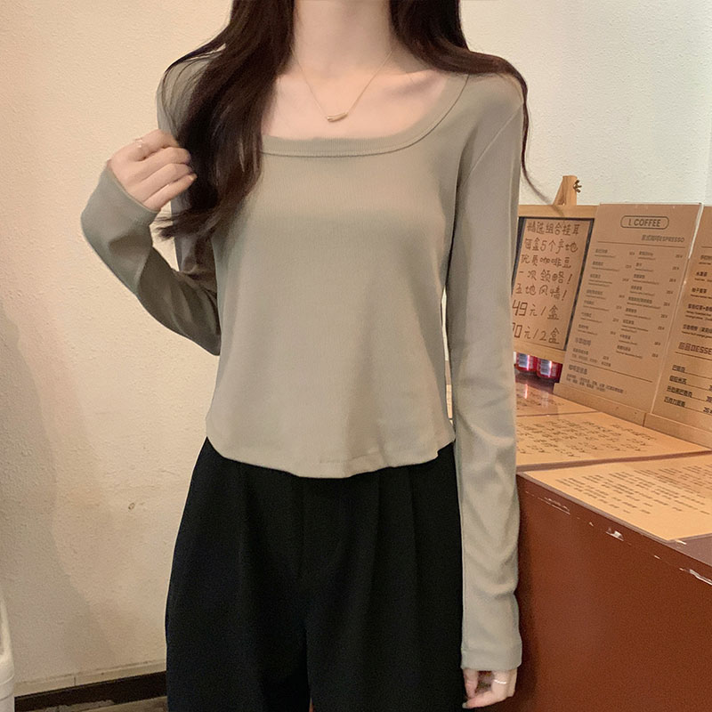 Spring and autumn T-shirt short clavicle for women