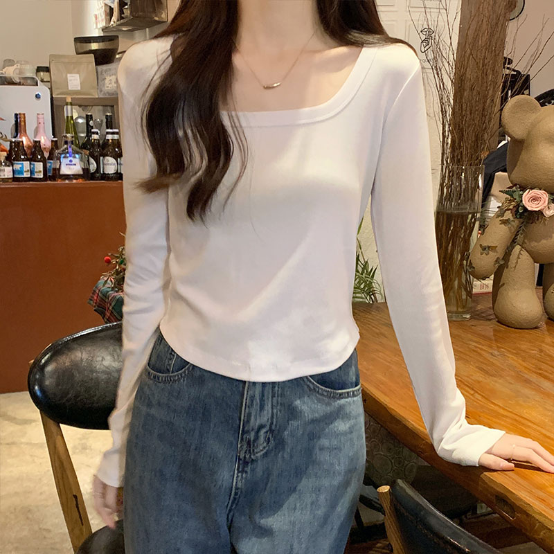 Spring and autumn T-shirt short clavicle for women