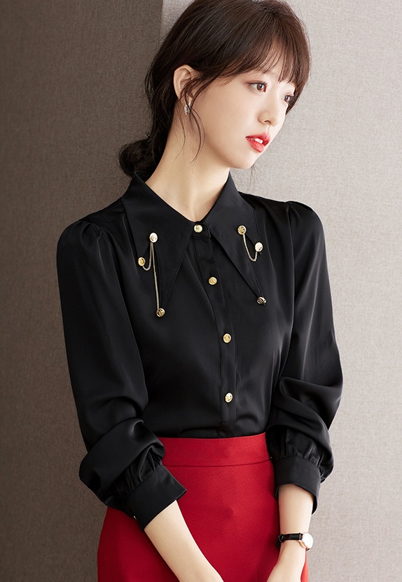 France style chain slim shirt lapel long sleeve tops for women