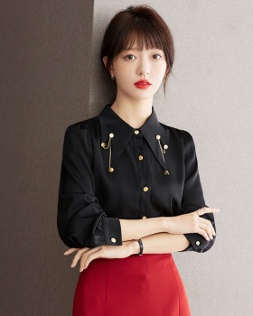 France style chain slim shirt lapel long sleeve tops for women