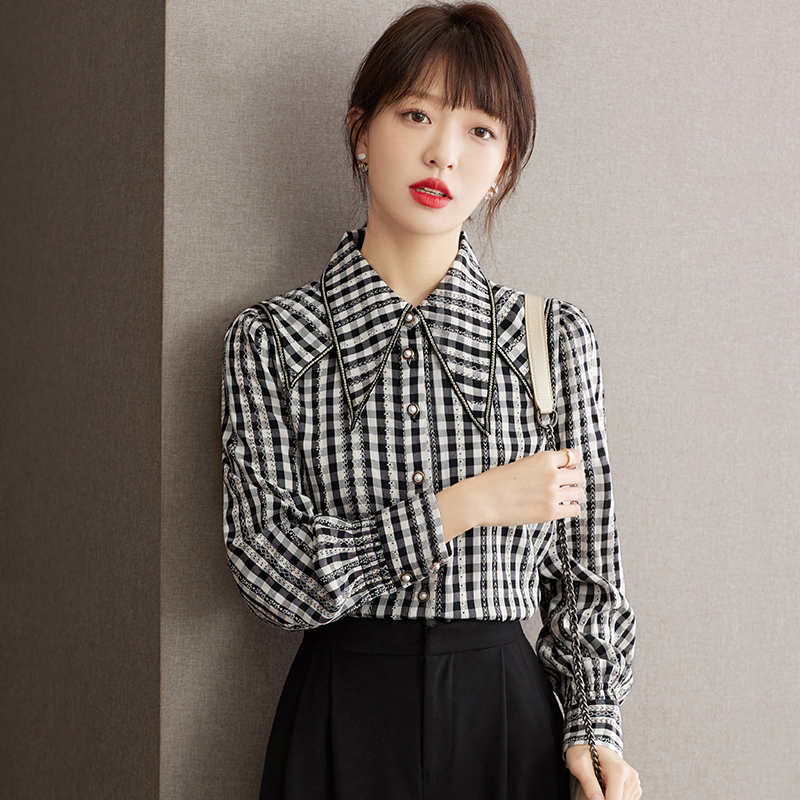 Black-white commuting elegant fashion spring shirt for women