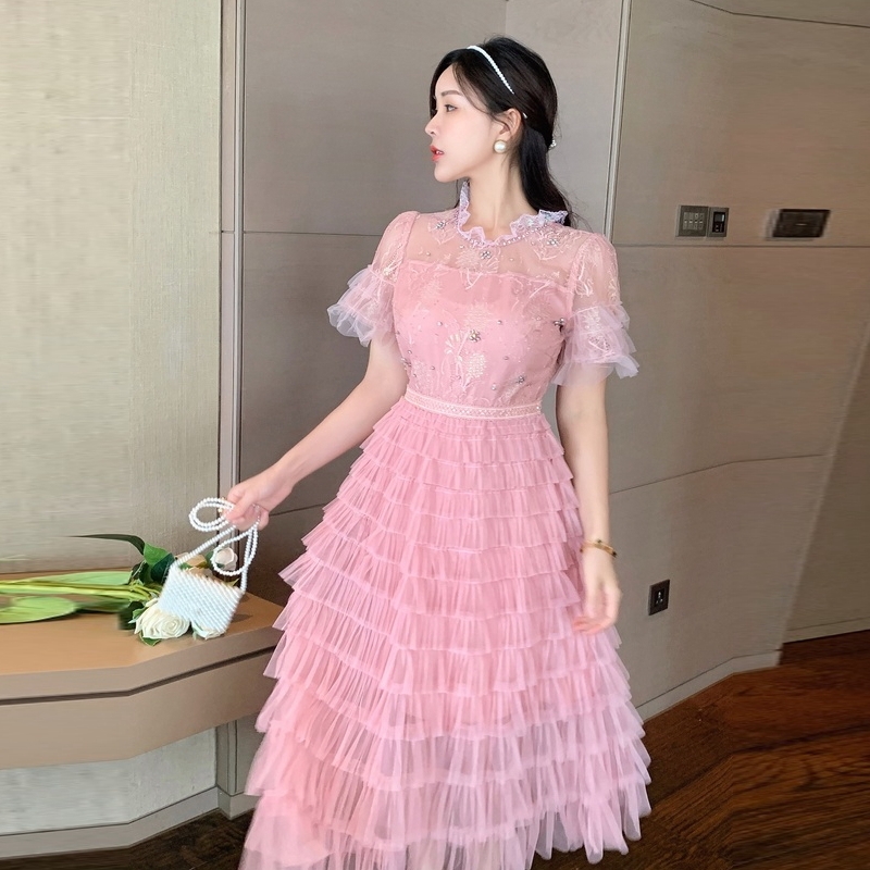 Lace sweet temperament France style spring dress for women