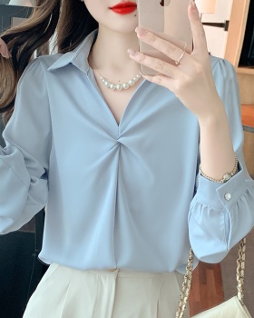 All-match spring long sleeve shirt V-neck Korean style tops
