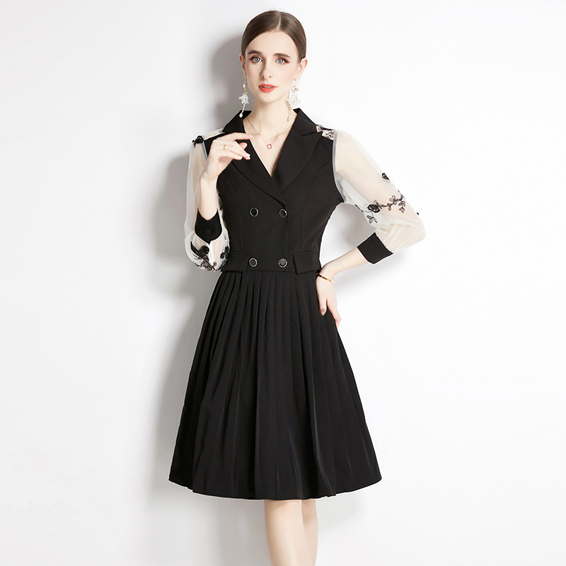 Gauze spring business suit black dress for women