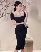 Splice embroidery formal dress temperament package hip dress