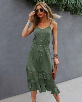 Knitted vacation strap dress lace splice dress