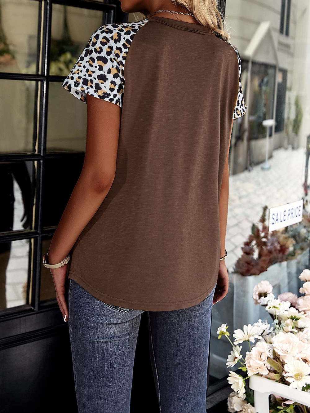 European style splice leopard spring and summer tops