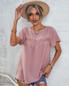 Round neck pure splice spring and summer Casual lace tops