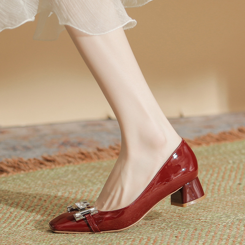 Red high-heeled shoes sheepskin shoes for women