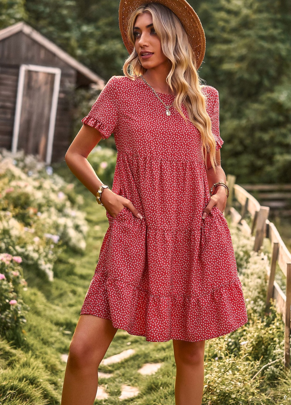 Short sleeve Bohemian style spring and summer dress for women