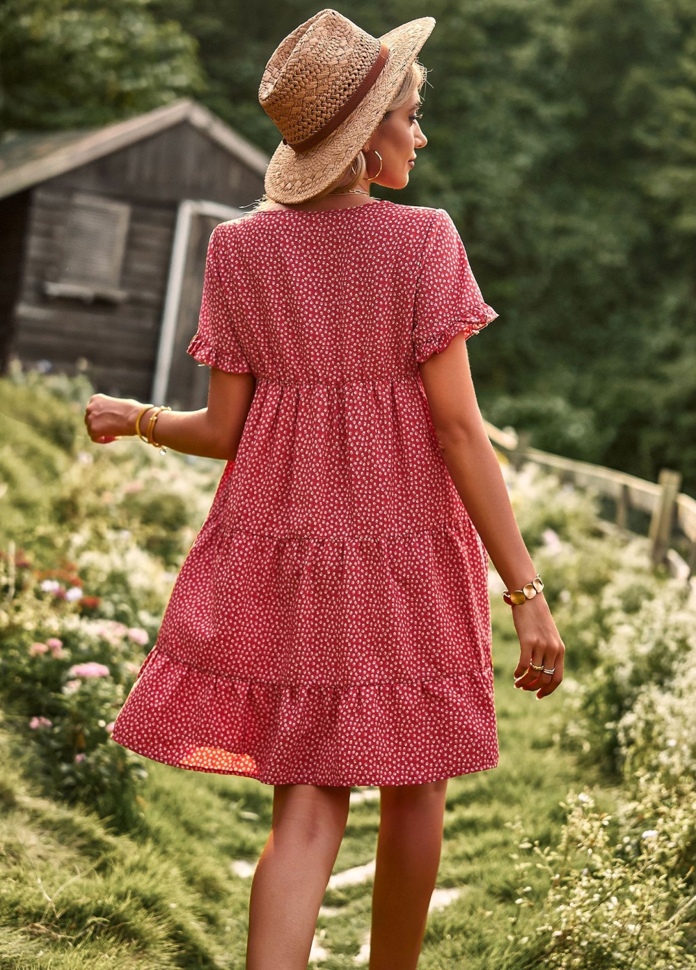 Short sleeve Bohemian style spring and summer dress for women