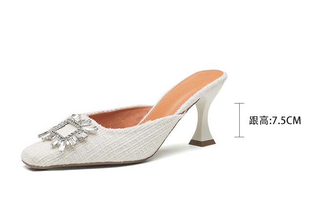 Square head pure high-heeled rhinestone sandals for women