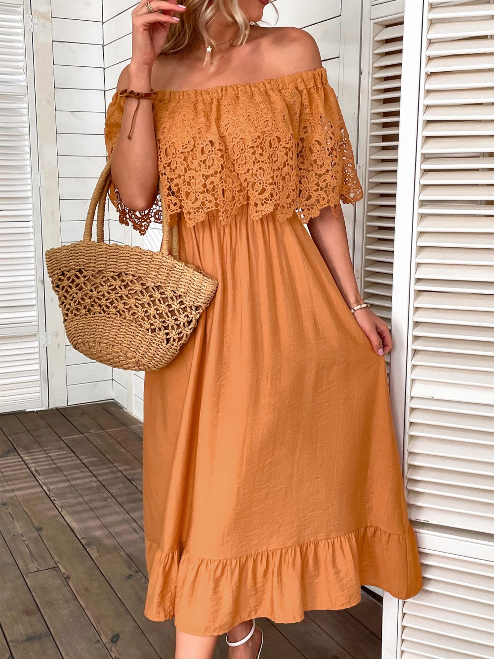 Spring and summer lace commuting splice temperament dress