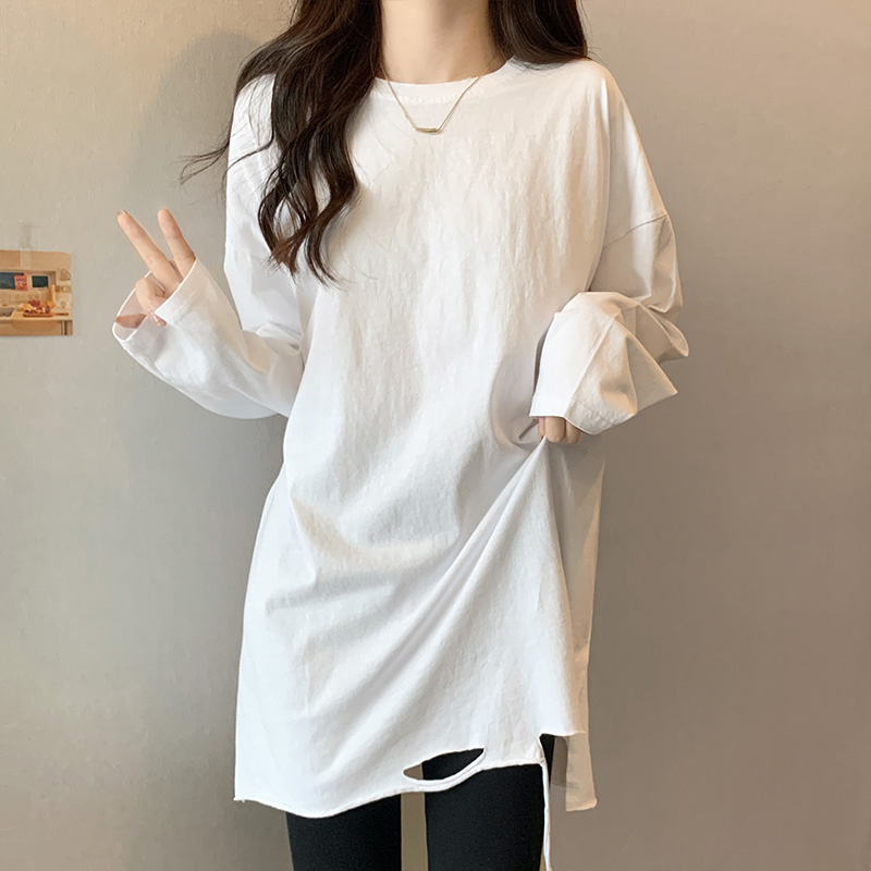 Irregular white tops spring and autumn T-shirt for women