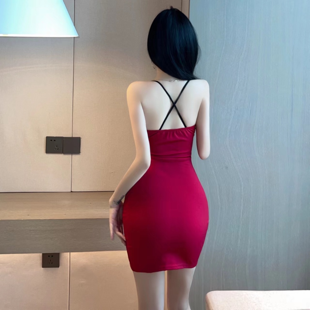 Sexy sling halter pinched waist dress