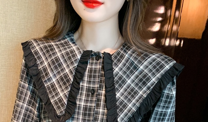 Plaid splice long sleeve shirt Korean style all-match tops
