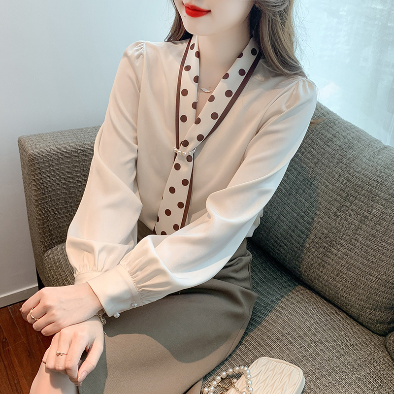 Long sleeve printing spring tops Korean style bow shirt
