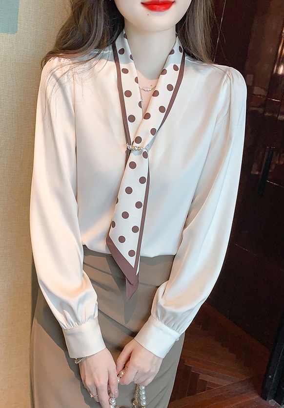 Long sleeve printing spring tops Korean style bow shirt