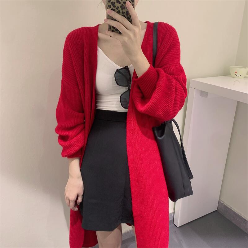 Knitted V-neck cashmere coat long temperament shawl