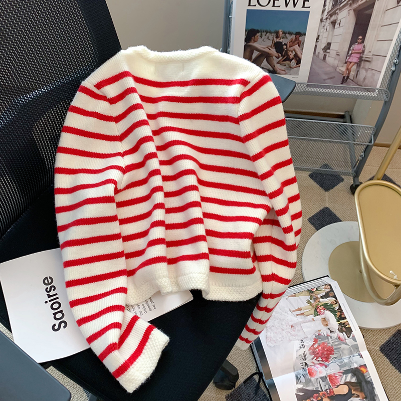 Korean style lazy cardigan stripe sweater for women