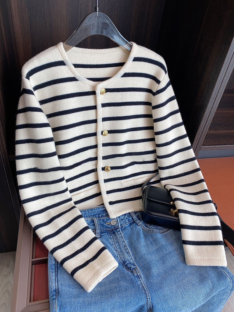 Korean style lazy cardigan stripe sweater for women