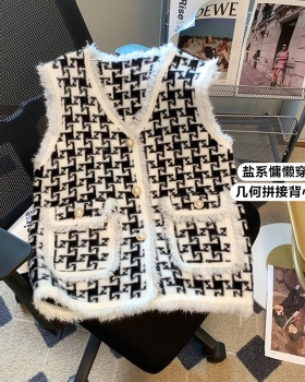 Mink velvet waistcoat knitted vest for women