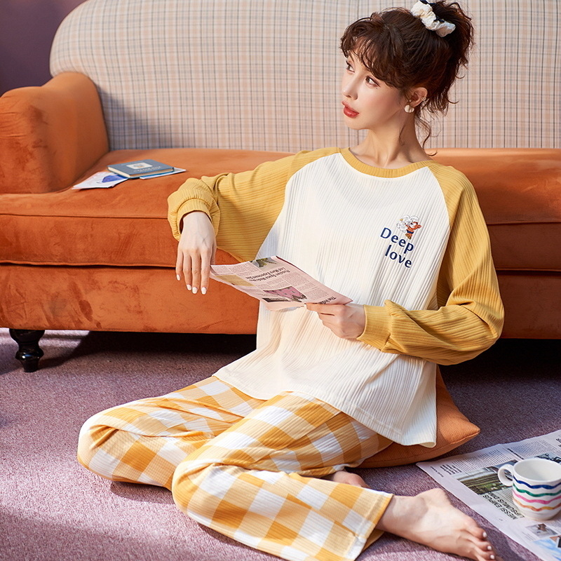 Homewear fashion autumn cotton pajamas 2pcs set