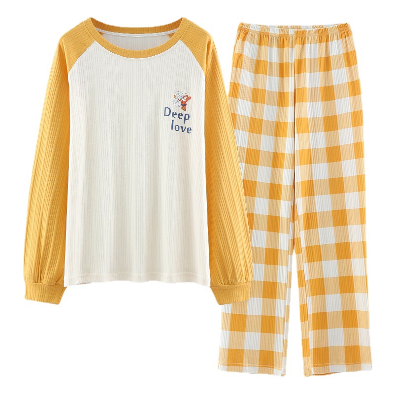 Homewear fashion autumn cotton pajamas 2pcs set