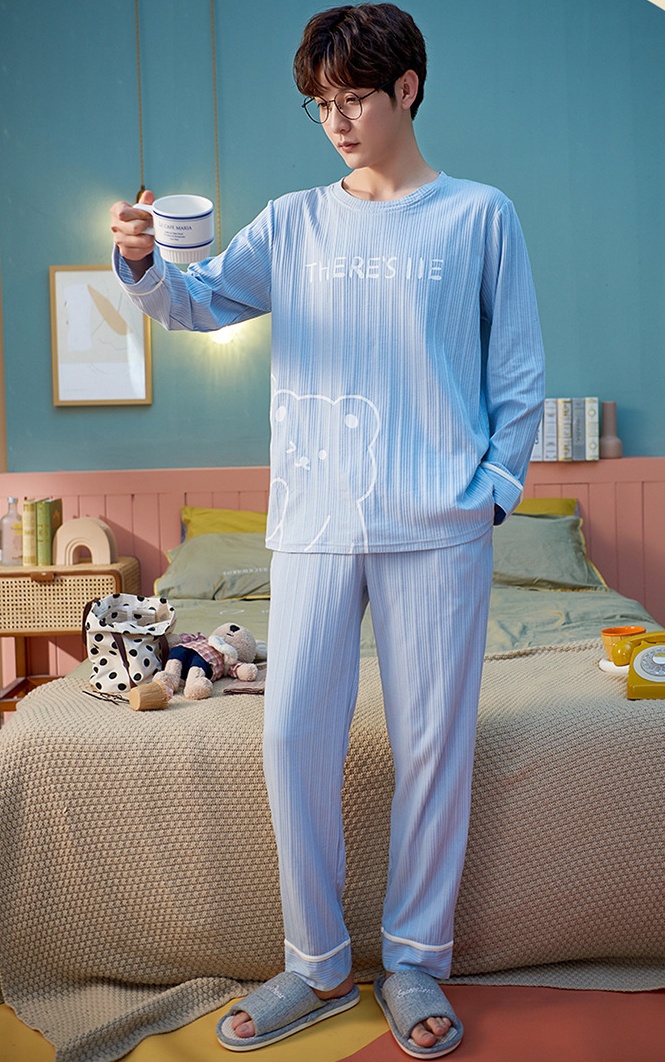 Wears outside pullover cotton pajamas 2pcs set for men