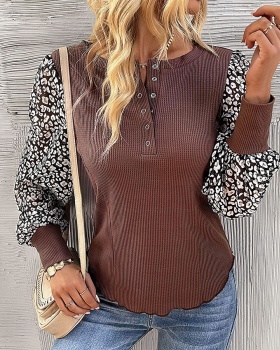 Casual splice spring leopard knitted tops for women