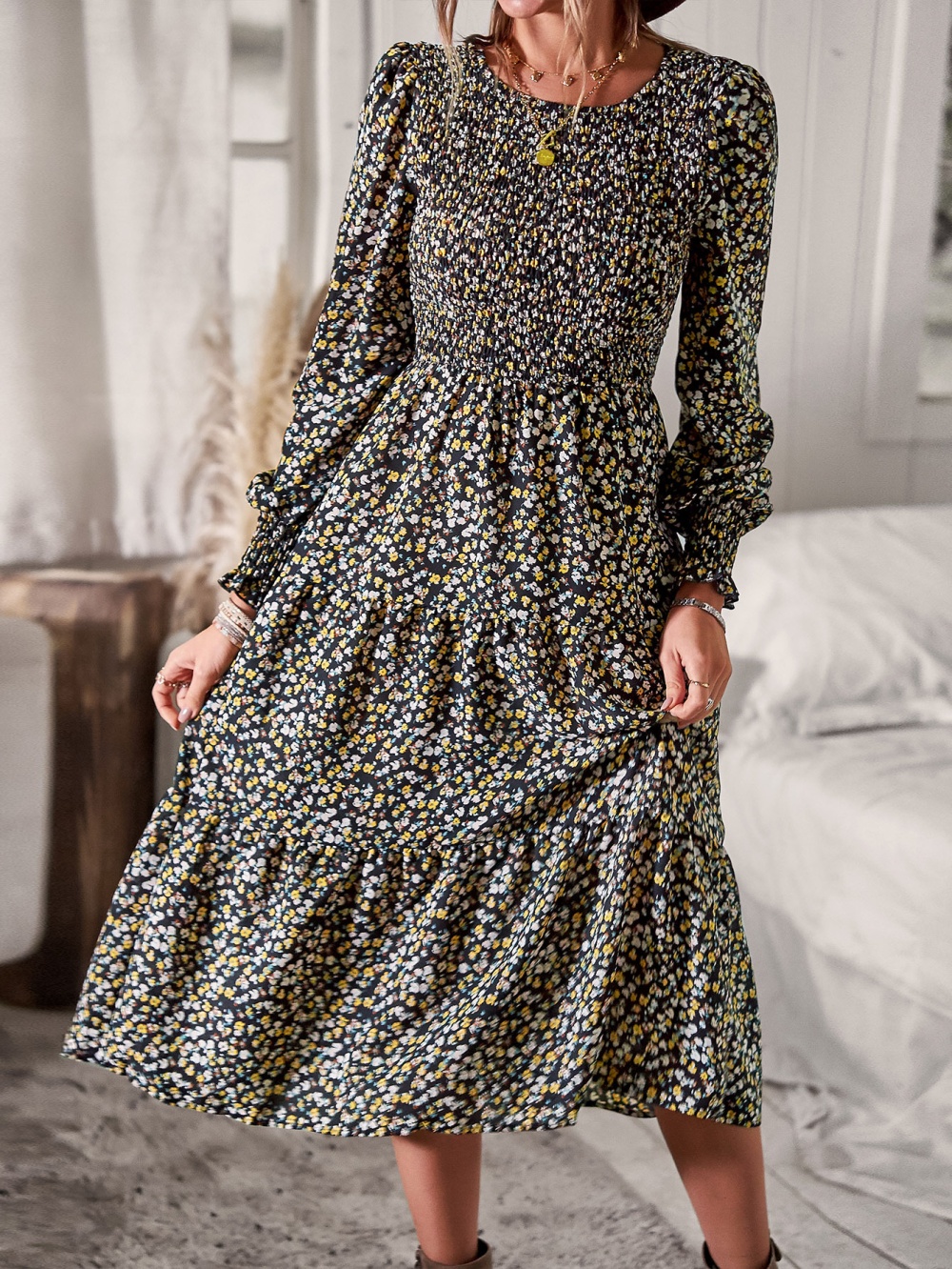 Big skirt temperament printing spring and summer dress for women