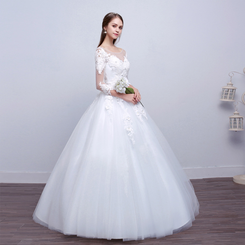 Flat shoulder large yard wedding dress bride formal dress