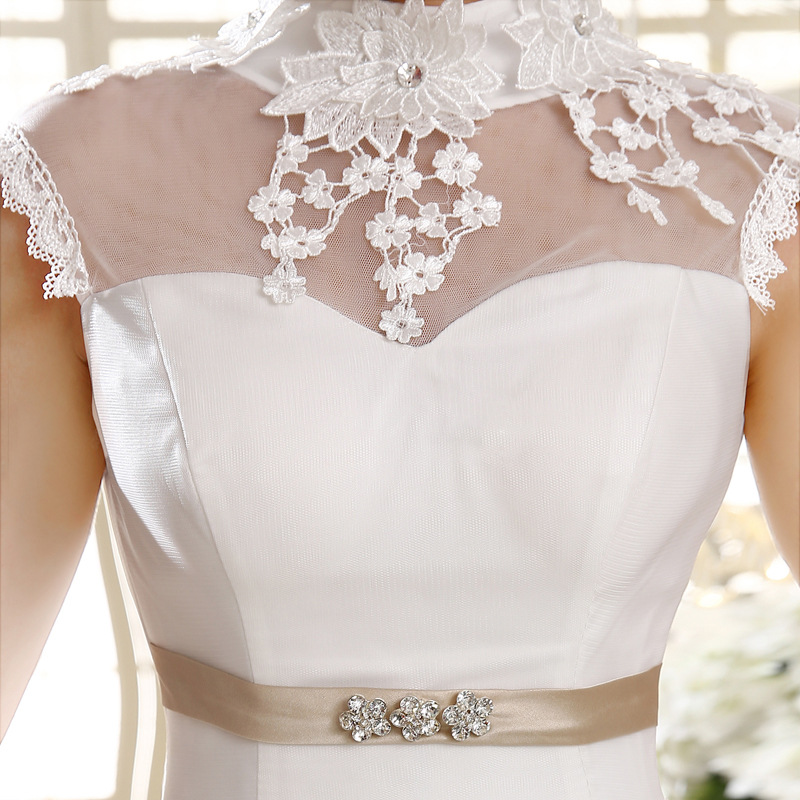 Cstand collar lace halter retro bandage wedding dress