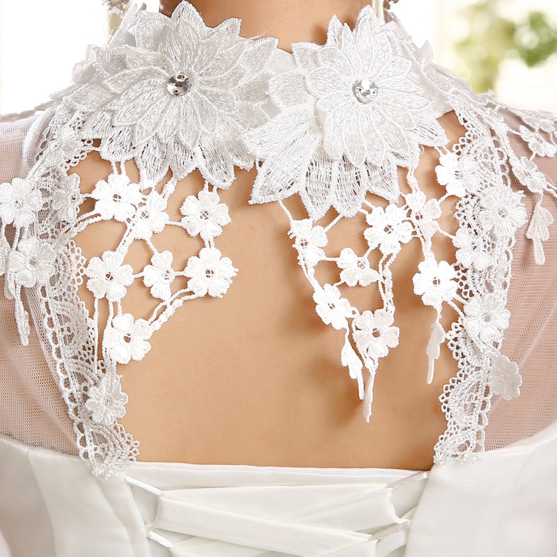 Cstand collar lace halter retro bandage wedding dress