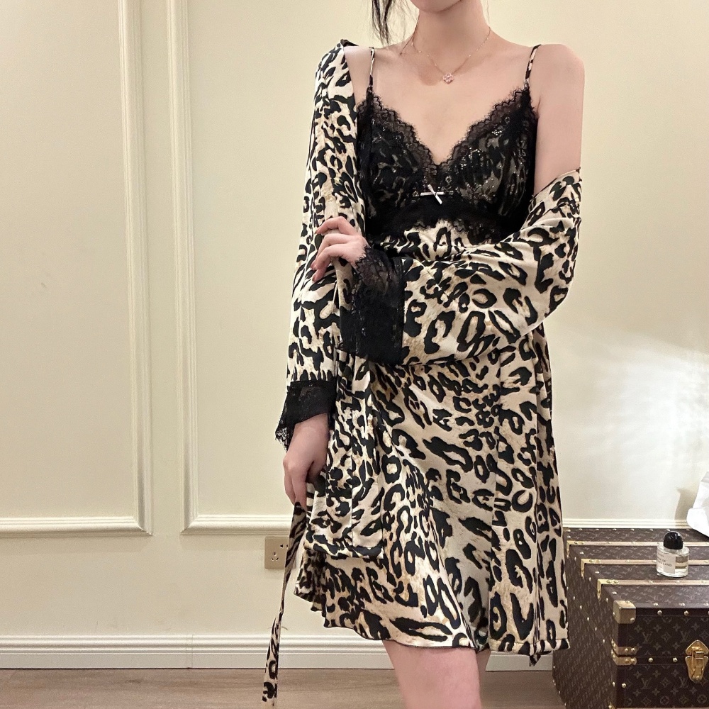 Leopard sling pajamas sexy night dress a set for women