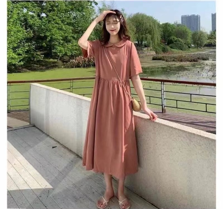 Korean style dress short sleeve long dress for women