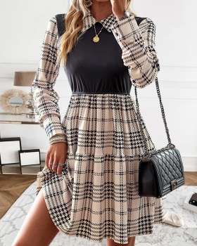 Plaid commuting Casual temperament spring dress for women