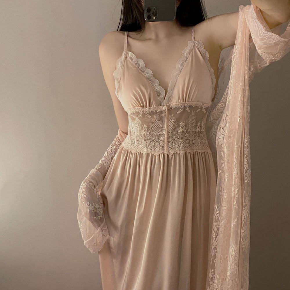 Lace night dress ice silk nightgown for women