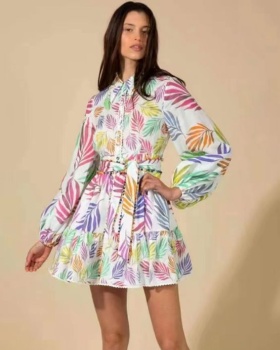 Single-breasted lapel T-back small cotton printing beach dress