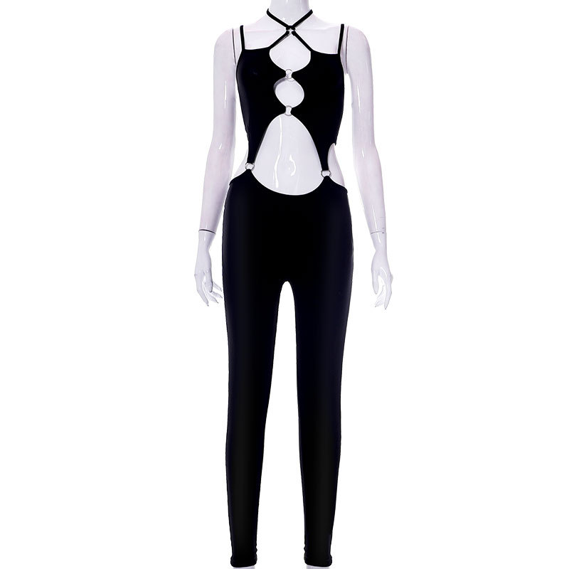 European style casual pants hollow jumpsuit for women