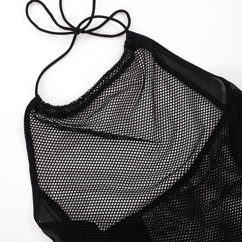 Perspective mesh sexy spring irregular hollow dress