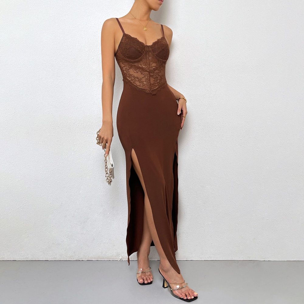 Slim splice formal dress split long dress for women