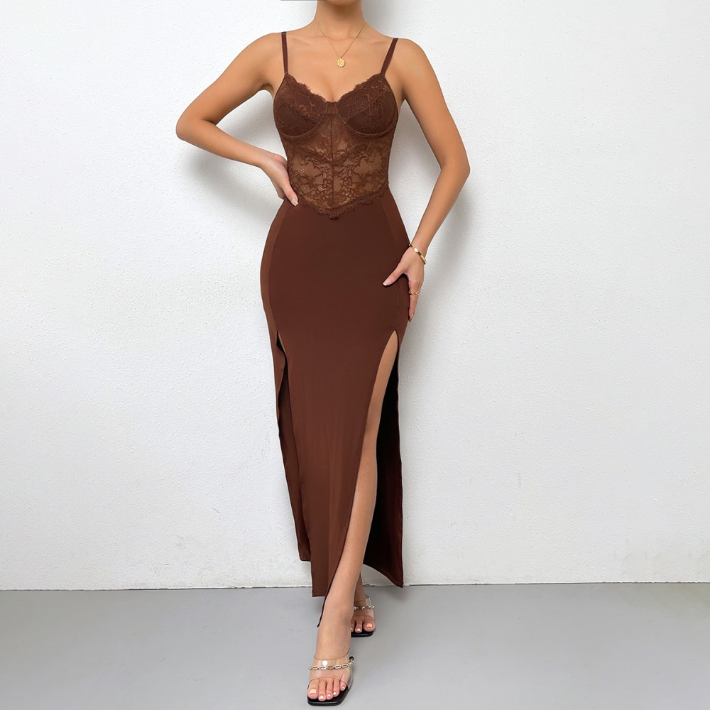 Slim splice formal dress split long dress for women