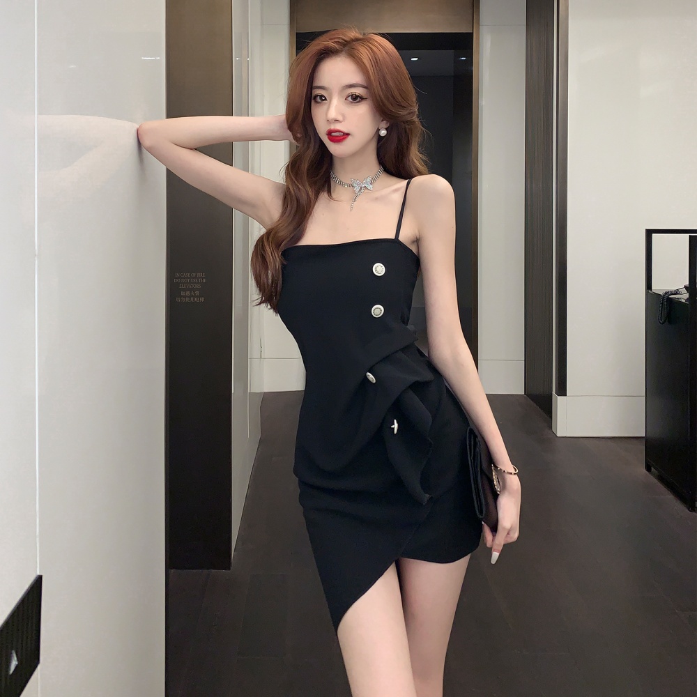 Sling irregular dress sexy wrapped chest formal dress